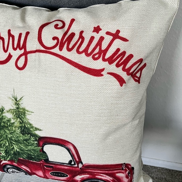 MERRY CHRISTMAS NWOT BURLAP MATERIAL DECOR PILLOW & METAL SANTA CLAUS ORNAMENT - Picture 5 of 17